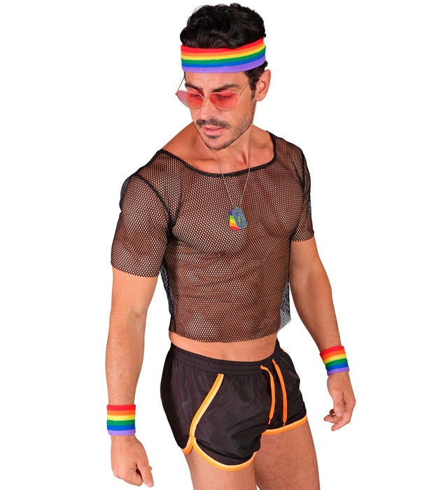 Regenbogen-Schweißband Set mit Stirnband und zwei Armbändern in bunten Farben