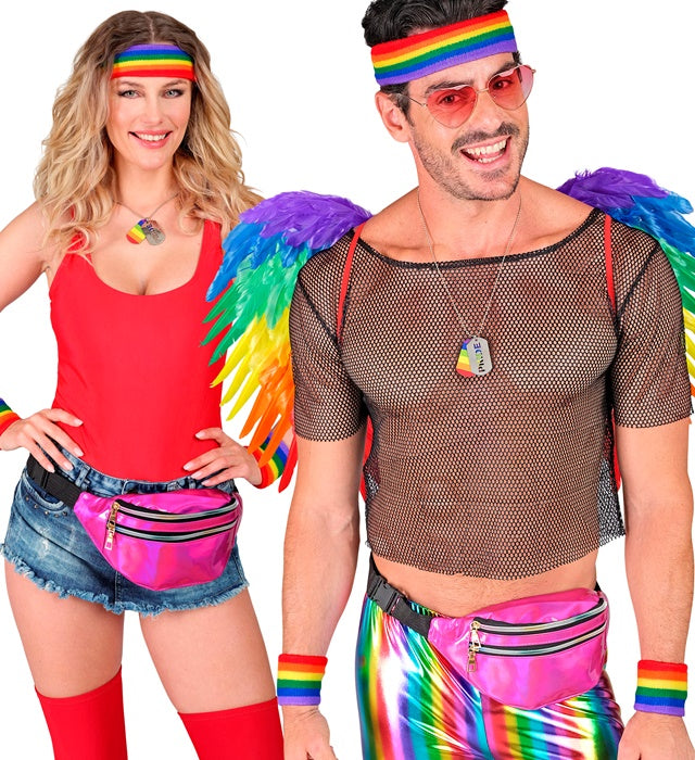 Regenbogen-Schweißband Set mit Stirnband und zwei Armbändern in bunten Farben