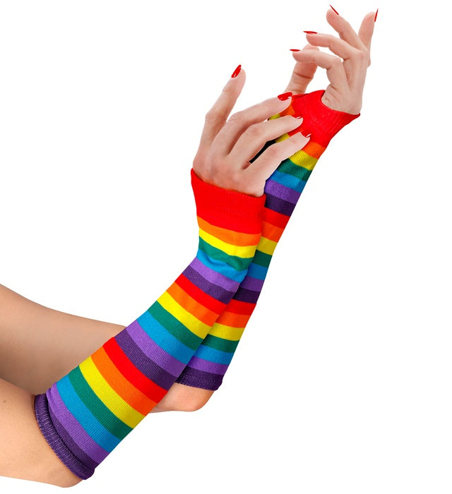 Fingerlose Handschuhe mit buntem Regenbogenmuster, 33 cm lang