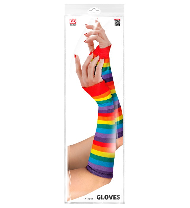 Fingerlose Handschuhe mit buntem Regenbogenmuster, 33 cm lang