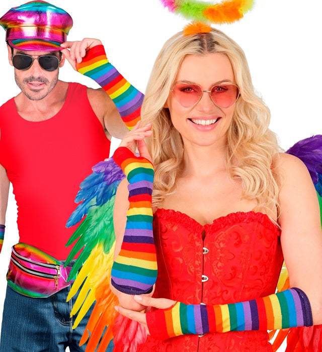 Fingerlose Handschuhe mit buntem Regenbogenmuster, 33 cm lang