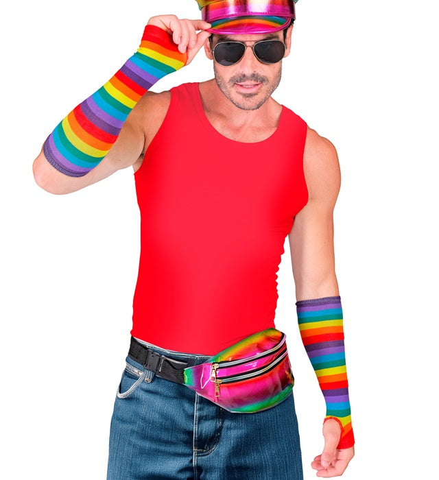 Fingerlose Handschuhe mit buntem Regenbogenmuster, 33 cm lang