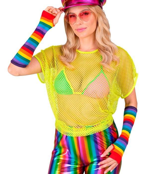 Fingerlose Handschuhe mit buntem Regenbogenmuster, 33 cm lang