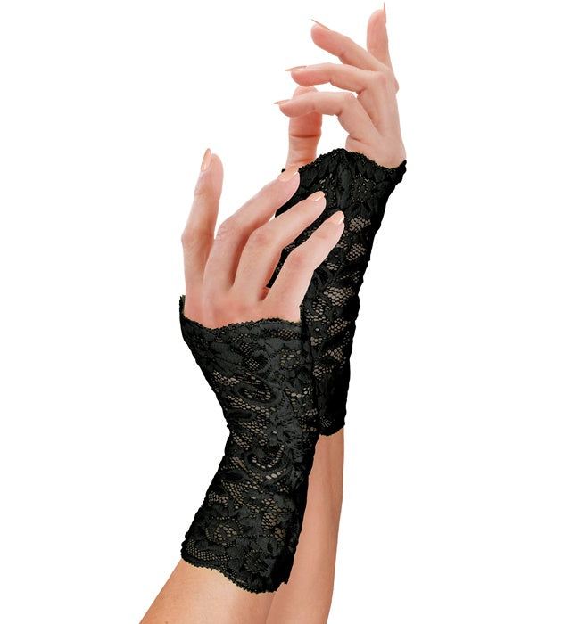 Schwarze Spitzenhandschuhe elegant für Fasnacht und Mottoparty