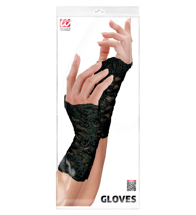 Schwarze Spitzenhandschuhe elegant für Fasnacht und Mottoparty