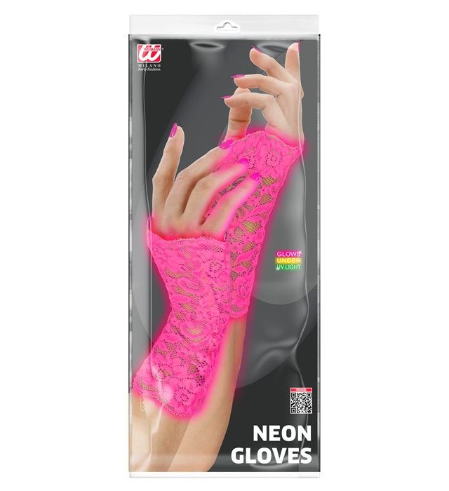 Neon pinke Spitzenhandschuhe als Fasnacht-Accessoire