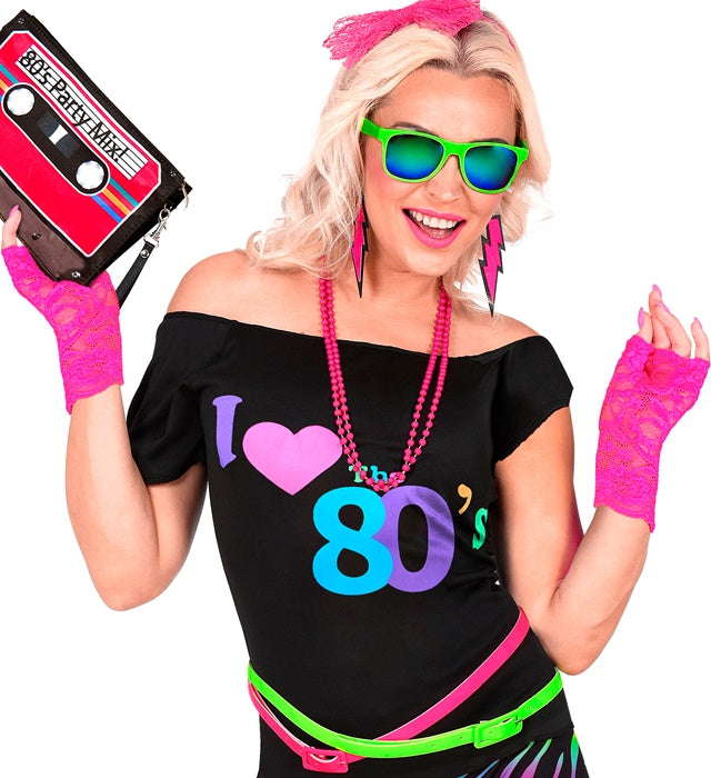 Neon pinke Spitzenhandschuhe als Fasnacht-Accessoire