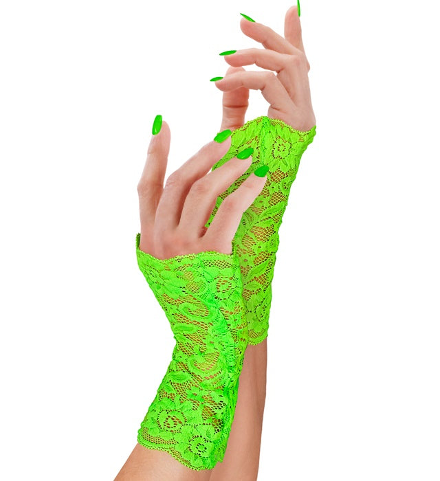 Neon grüne Handschuhe aus Spitze für Fasnacht und Karneval