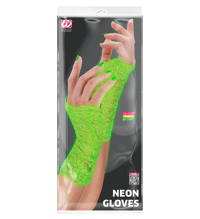 Neon grüne Handschuhe aus Spitze für Fasnacht und Karneval
