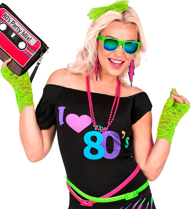 Neon grüne Handschuhe aus Spitze für Fasnacht und Karneval