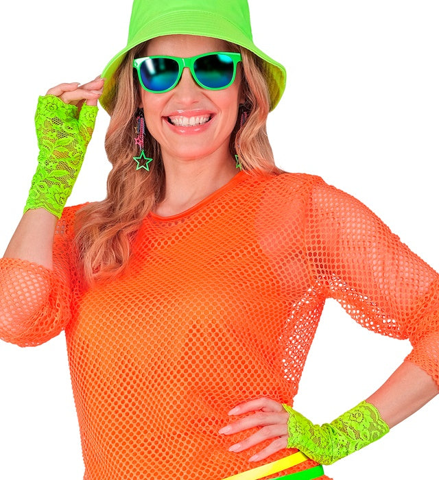 Neon grüne Handschuhe aus Spitze für Fasnacht und Karneval