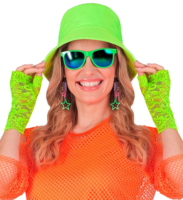 Neon grüne Handschuhe aus Spitze für Fasnacht und Karneval