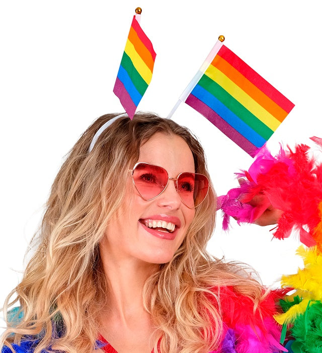 Kinder Haarreif mit bunten Regenbogen Fähnchen für Fasnacht und Karneval