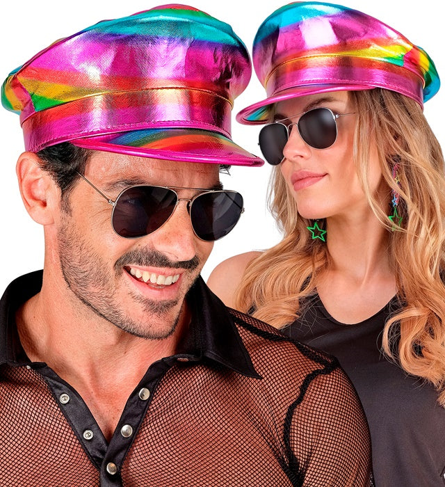 Regenbogen Kapitänsmütze mit buntem Design für Fasnacht und Karneval