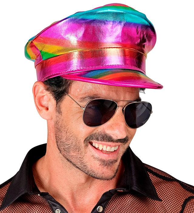 Regenbogen Kapitänsmütze mit buntem Design für Fasnacht und Karneval