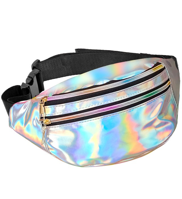 Silberne holografische Gürteltasche mit verstellbarem Gürtel