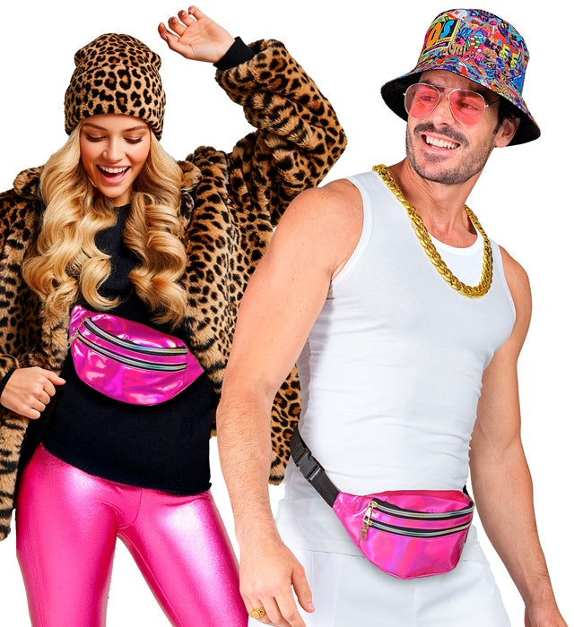Pink holografische Gürteltasche als stylisches Accessoire für Fasnacht und Festivals