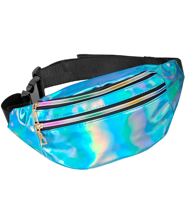Blaue holografische Gürteltasche mit verstellbarem Gürtel