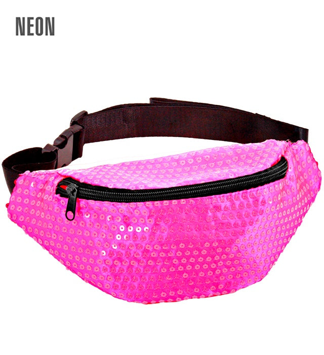Neon pinke Gürteltasche mit Pailletten für Fasnacht und Karneval