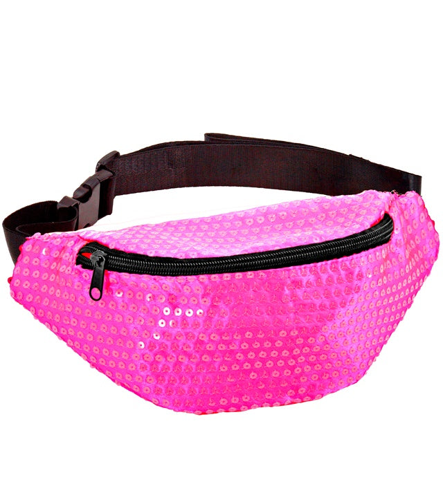 Neon pinke Gürteltasche mit Pailletten für Fasnacht und Karneval