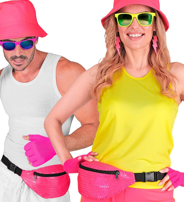 Neon pinke Gürteltasche mit Pailletten für Fasnacht und Karneval