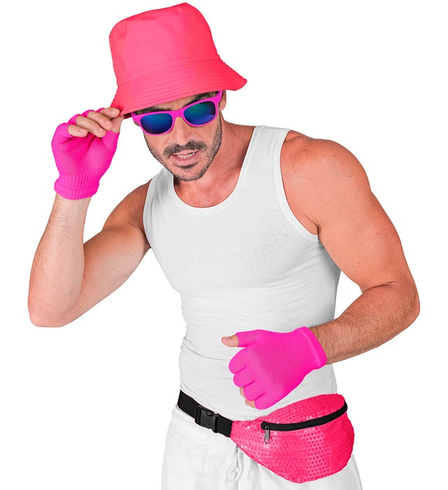 Neon pinke Gürteltasche mit Pailletten für Fasnacht und Karneval