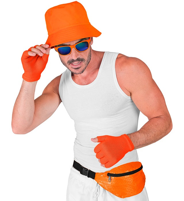 Neonorange Gürteltasche mit Pailletten für Fasnacht und Mottoparty