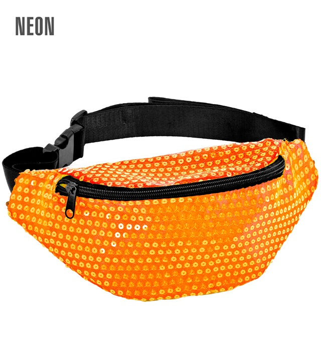 Neonorange Gürteltasche mit Pailletten für Fasnacht und Mottoparty