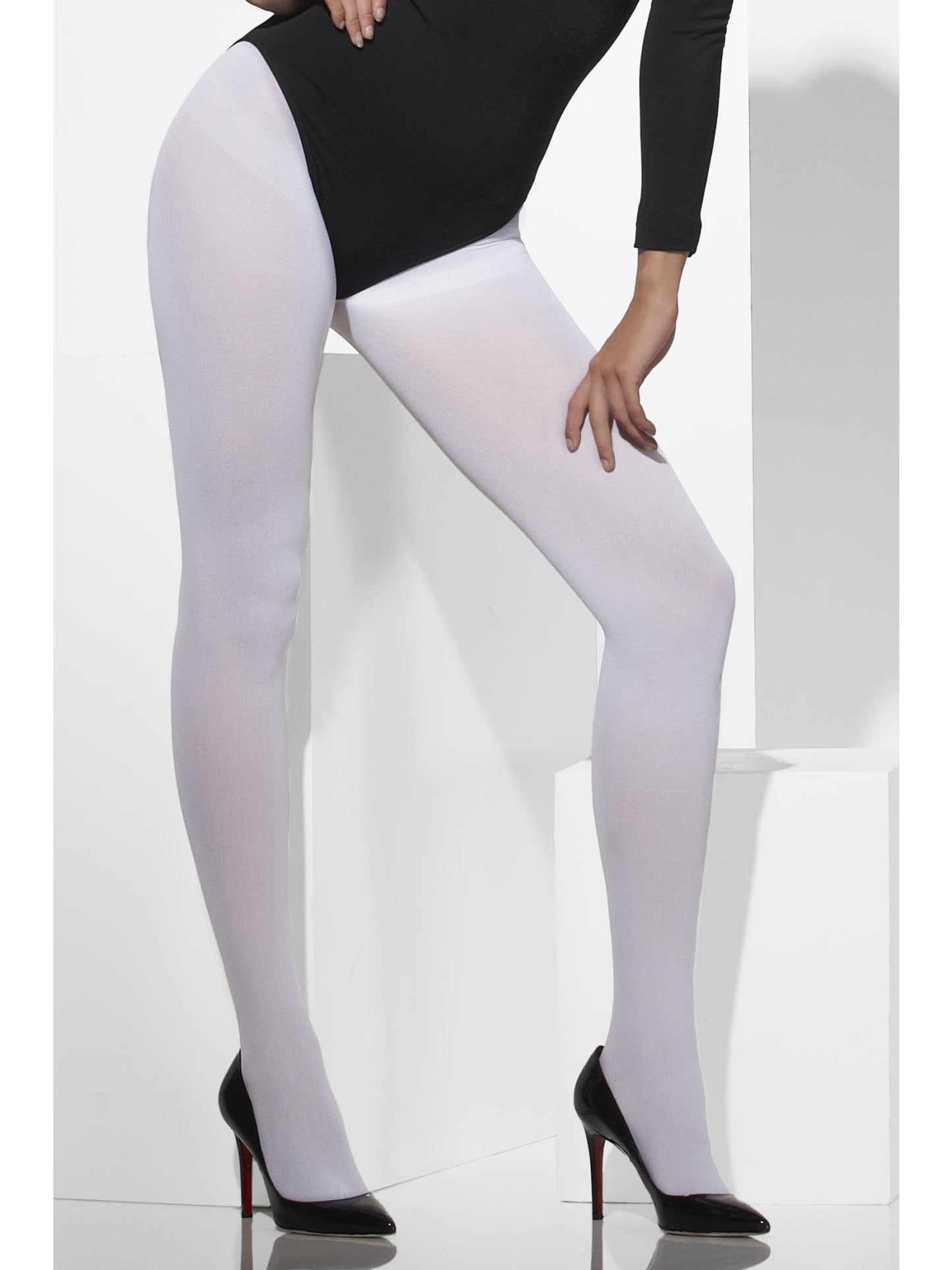 Smiffys FEVER Opaque Tights, White AC für Damen