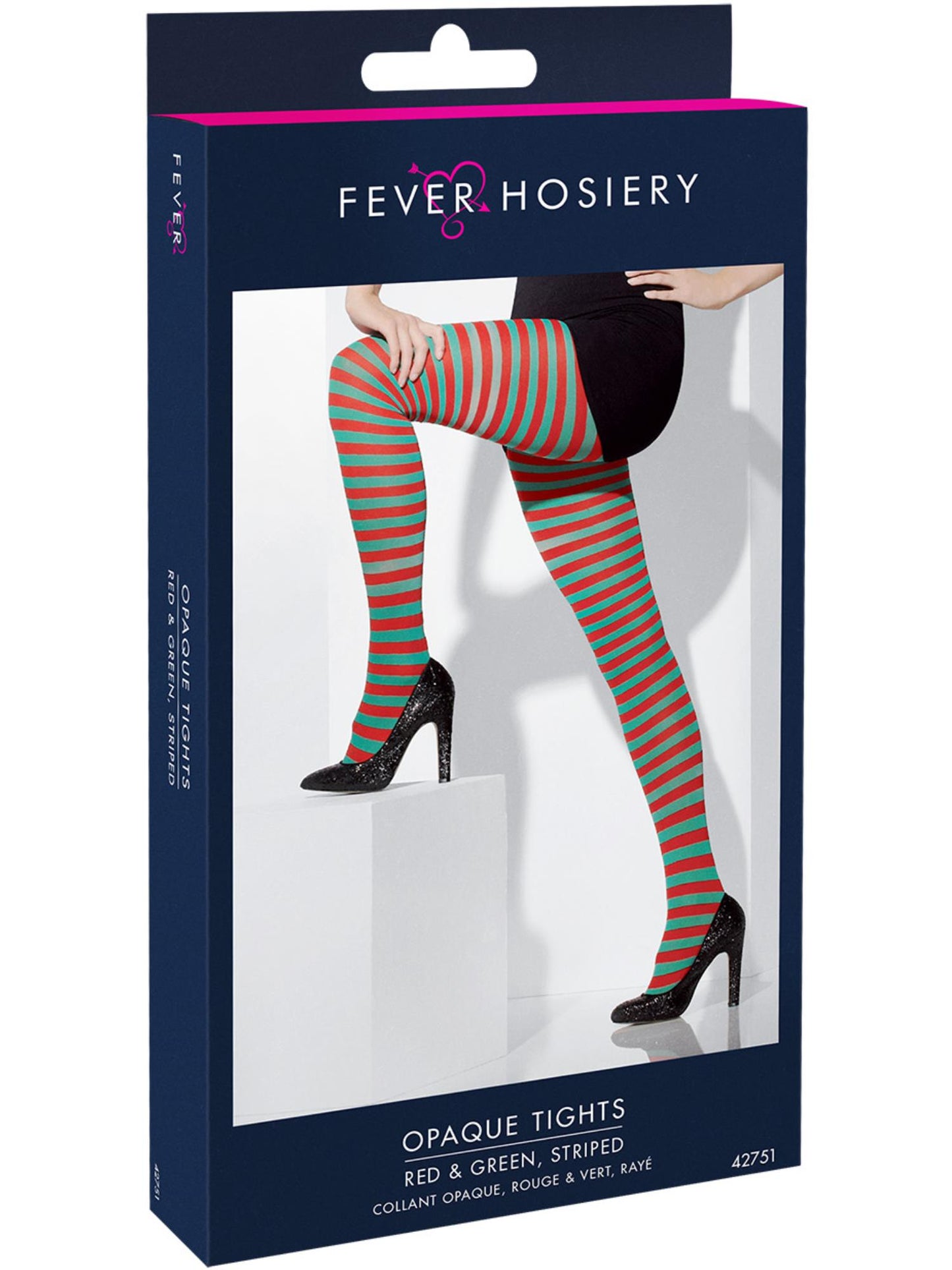 Smiffys FEVER Opaque Tights, Red & Green AC für Damen