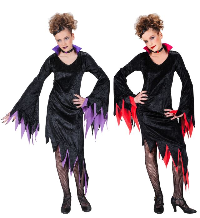 Dunkle Gebieterin Kostüm mit schwarzem Kleid, Kragen und Halsband in zwei Farbvarianten