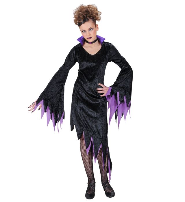 Dunkle Gebieterin Kostüm mit schwarzem Kleid, Kragen und Halsband in zwei Farbvarianten