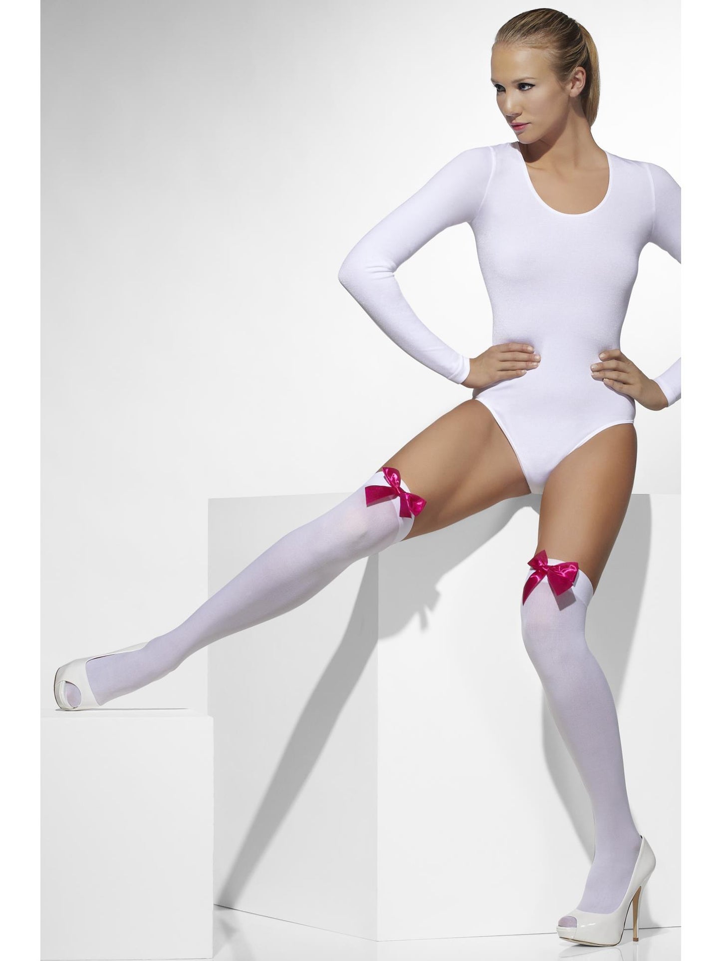 Smiffys FEVER Opaque Hold-Ups, White AC für Damen