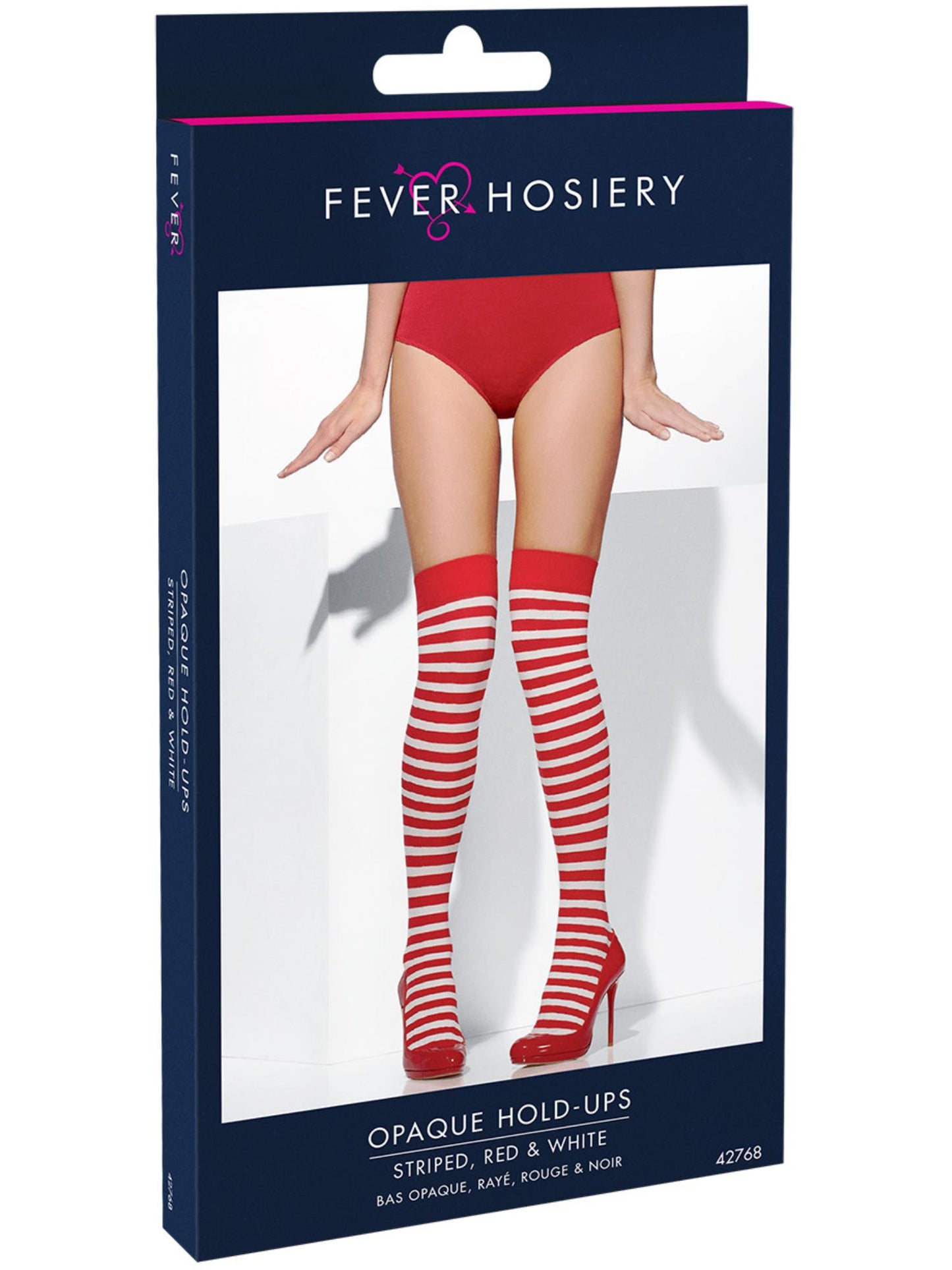 Smiffys FEVER Opaque Hold-Ups, Red & White AC für Damen