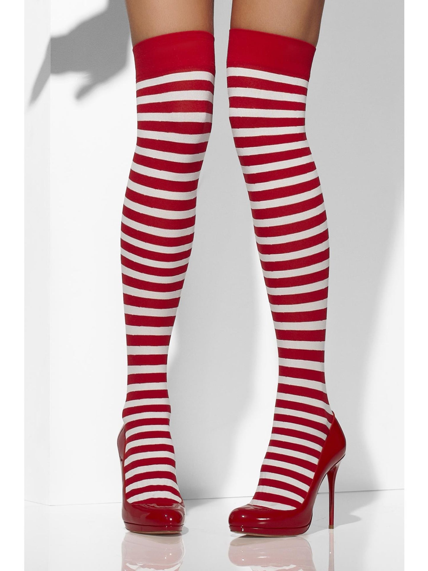 Smiffys FEVER Opaque Hold-Ups, Red & White AC für Damen