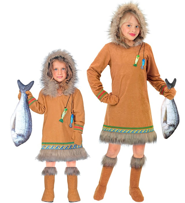 Eskimo-Kostüm mit Kapuze, Handschuhen und Stiefelüberziehern für Fasnacht
