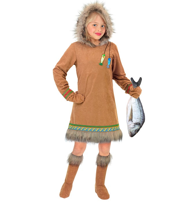 Eskimo-Kostüm mit Kapuze, Handschuhen und Stiefelüberziehern für Fasnacht
