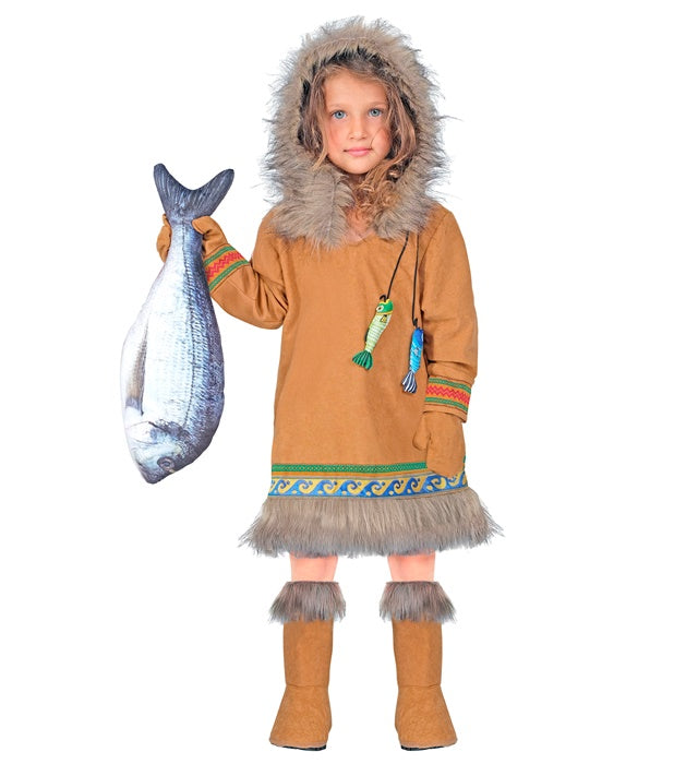 Eskimo-Kostüm mit Kapuze, Handschuhen und Stiefelüberziehern für Fasnacht