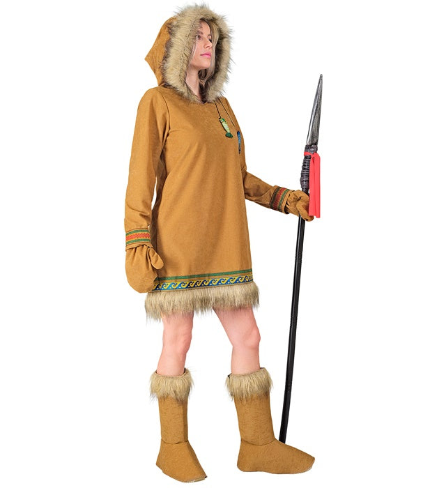 Eskimo-Kostüm mit Kapuze, Handschuhen und Stiefelüberziehern