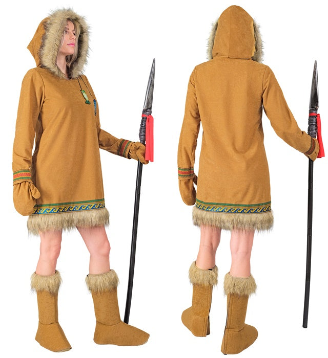 Eskimo-Kostüm mit Kapuze, Handschuhen und Stiefelüberziehern