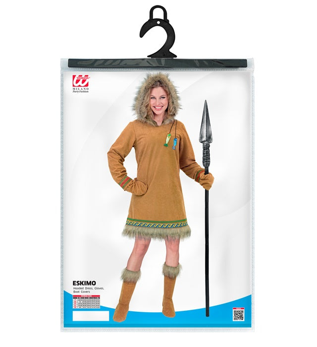 Eskimo-Kostüm mit Kapuze, Handschuhen und Stiefelüberziehern