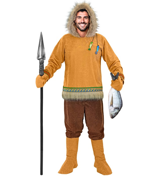 Eskimo-Kostüm mit Kapuzenoberteil, Hose, Handschuhen und Stiefelüberziehern