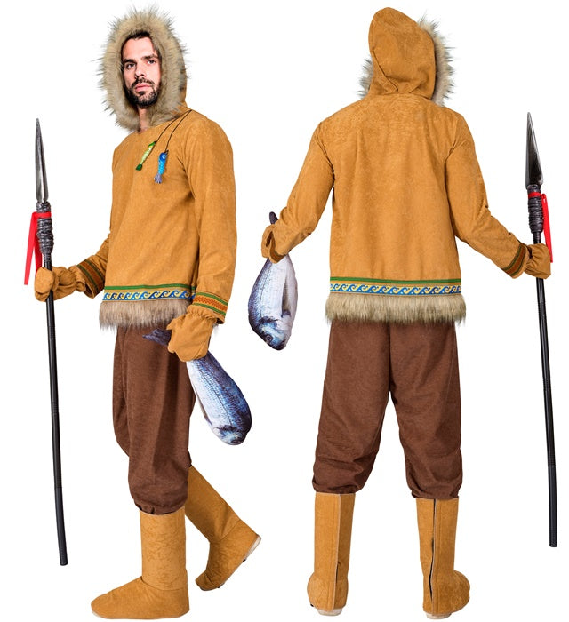 Eskimo-Kostüm mit Kapuzenoberteil, Hose, Handschuhen und Stiefelüberziehern