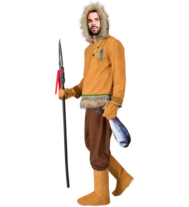 Eskimo-Kostüm mit Kapuzenoberteil, Hose, Handschuhen und Stiefelüberziehern