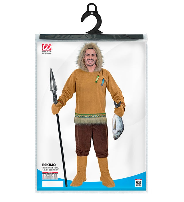 Eskimo-Kostüm mit Kapuzenoberteil, Hose, Handschuhen und Stiefelüberziehern