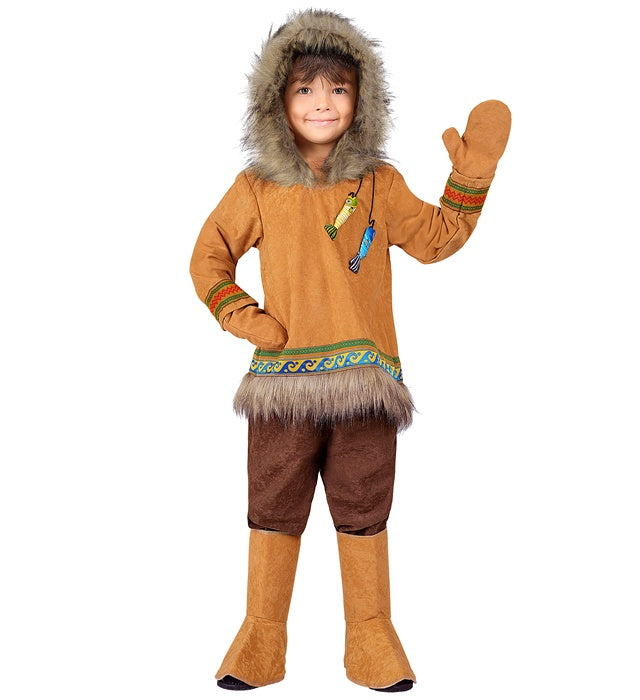 Eskimo-Kostüm Komplettset mit Kapuzenoberteil, Hose, Handschuhen und Stiefelüberziehern