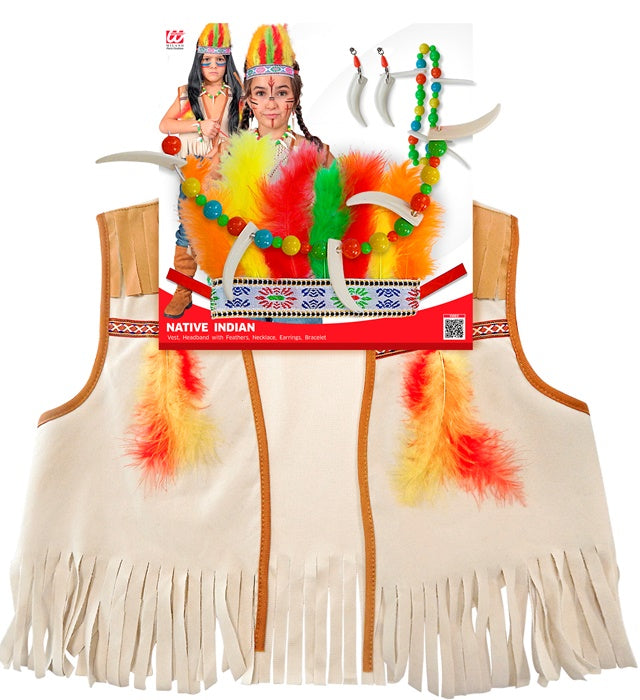 Kinder Indianer Verkleidungsset mit Weste und Federn Stirnband
