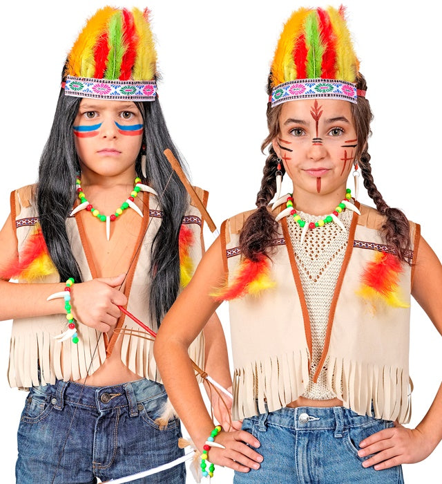 Kinder Indianer Verkleidungsset mit Weste und Federn Stirnband