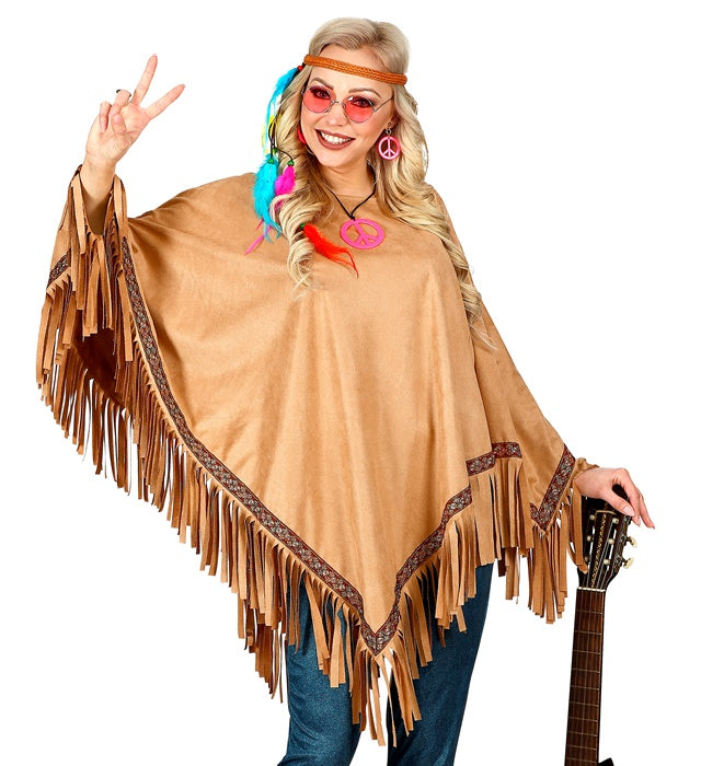 Brauner Poncho in Wildlederoptik als Fasnacht-Kostümzubehör