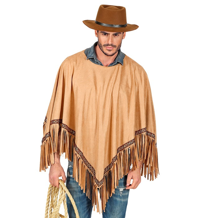Brauner Poncho in Wildlederoptik als Fasnacht-Kostümzubehör